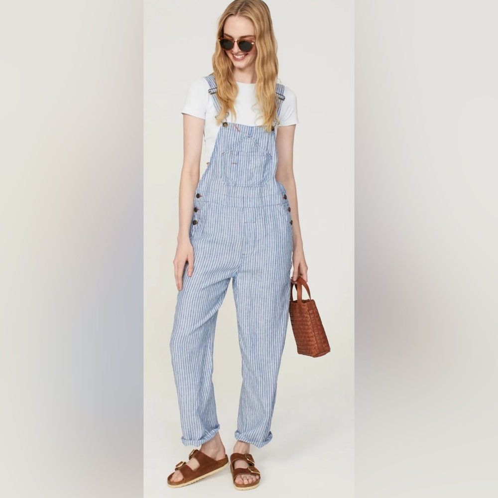 Faherty Linen Mechanic Overall In Railroad Stripe Size XXS New